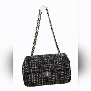 Karl Lagerfeld Tweed & Leather Bag w/ Adjustable Chain Strap NWT